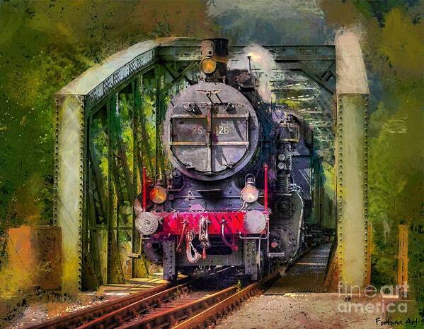 Digital Art Poster featuring the mixed media Old Steam Train by Dragica Micki Fortuna