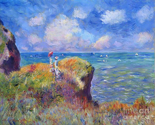 Landscape Poster featuring the painting On The Bluff at Pourville - Sur Les Traces de Monet by David Lloyd Glover