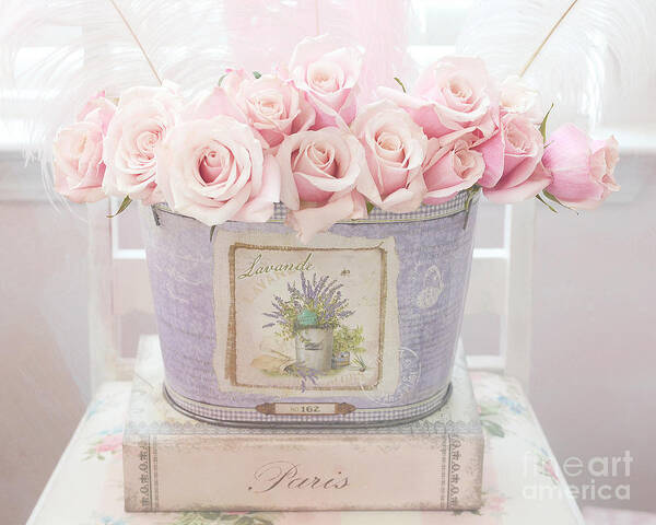 Paris Romantic Roses Pink Pastel Roses - Romantic Shabby Chic Pink Roses Lavender  Decor Poster by Kathy Fornal - Fine Art America