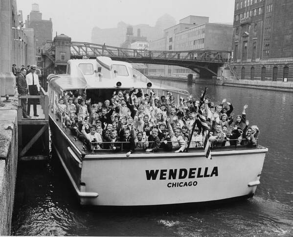 Wendella Poster featuring the photograph Passengers Wave From Wendella Boat - 1962 by Chicago and North Western Historical Society
