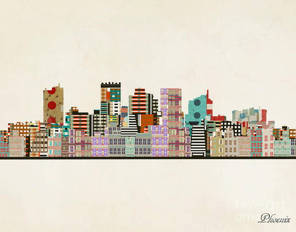 Phoenix Arizona Poster featuring the painting Phoenix Arizona Skyline by Bri Buckley