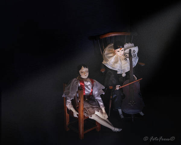 Dark Poster featuring the photograph Pierrot and Columbine by Alexander Fedin