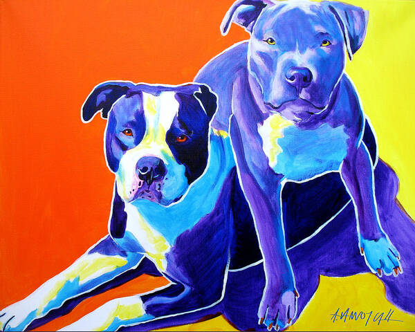 Pit Bull Poster featuring the painting Pit Bulls - Diamond and Deisel by Dawg Painter