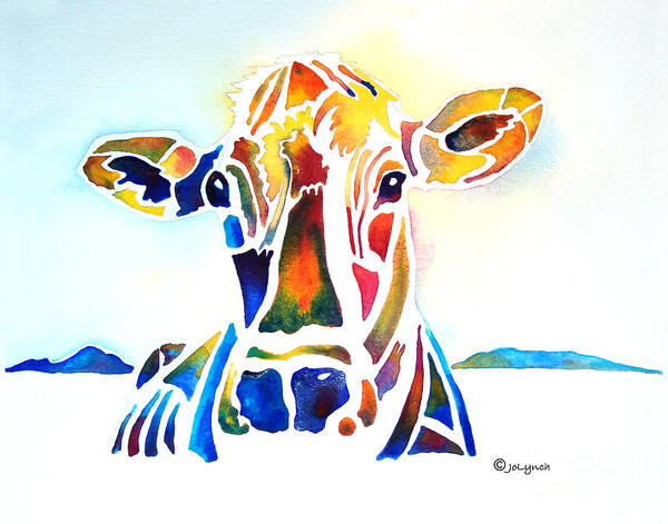 Cow Poster featuring the painting Placid the Cow by Jo Lynch