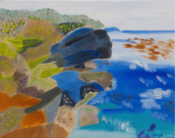 California Ocean Scape Poster featuring the painting Cliffs Of Point Lobos CA by Meryl Goudey