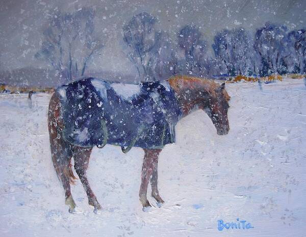 Pony Poster featuring the painting Pony in the Snow by Bonita Waitl