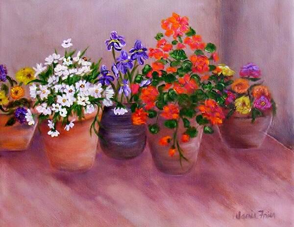 Flowers Poster featuring the painting Pots of Flowers by Jamie Frier