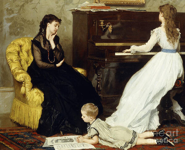 Piano Poster featuring the painting Practicing by Gustave Leonard de Jonghe by Gustave Leonard de Jonghe