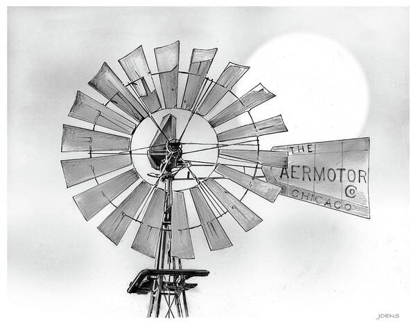 Aermotor Poster featuring the drawing Prairie Sentinel by Greg Joens