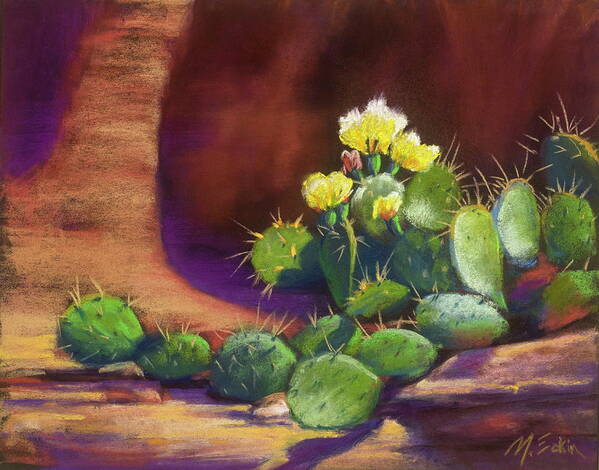 Landscape Poster featuring the painting Pricklies on a Ledge by Marjie Eakin-Petty
