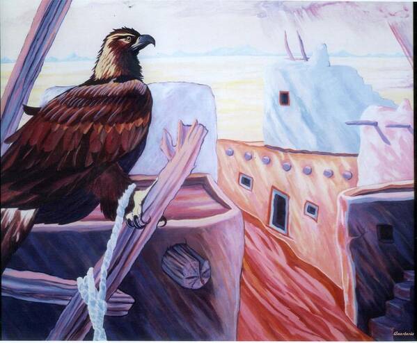 Eagles Poster featuring the painting Prisoner of Tradition-Day of Hopi Eagle Sacrifice by Anastasia Savage Ealy