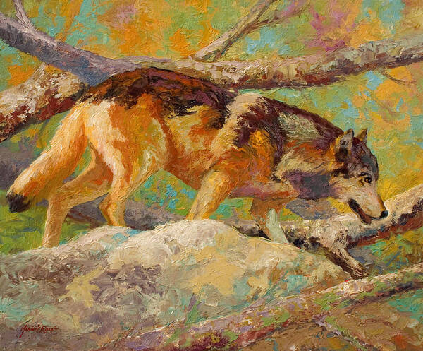 Wolf Poster featuring the painting Prowler - Grey Wolf by Marion Rose