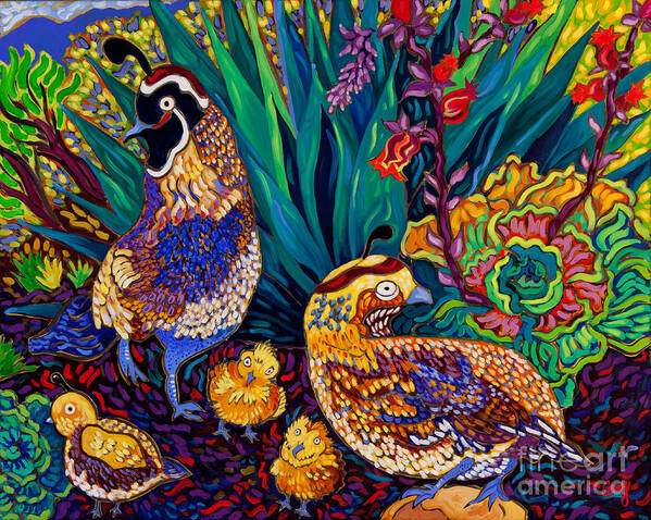 Succulent Poster featuring the painting Quail Family by Cathy Carey