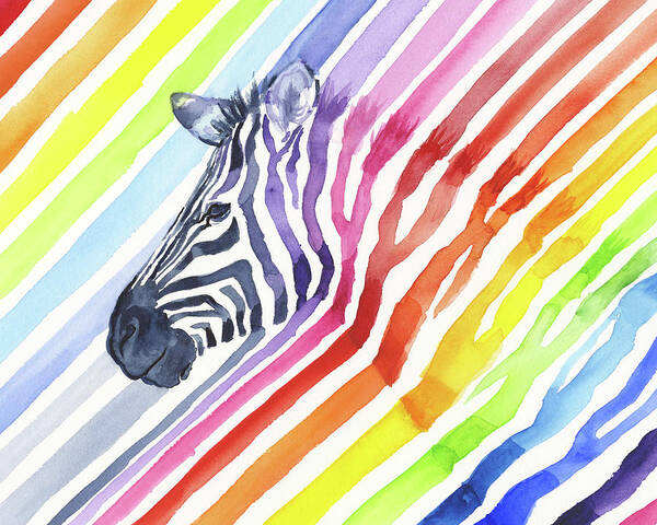 Rainbow Poster featuring the painting Rainbow Zebra Pattern by Olga Shvartsur