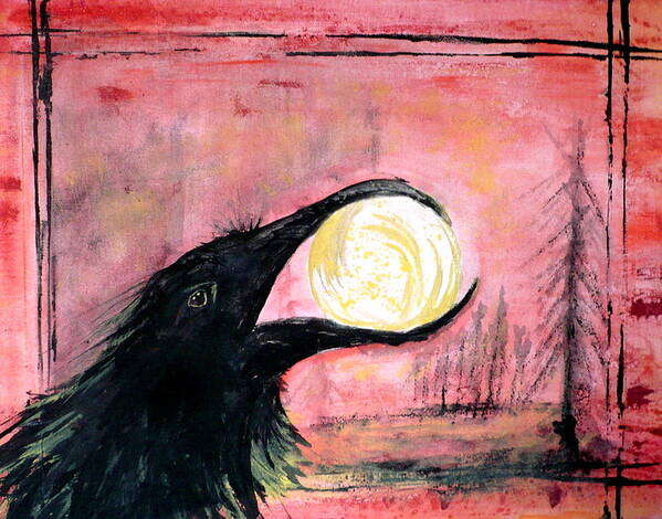 Raven Poster featuring the painting Raven Steals the Sun by 'REA' Gallery