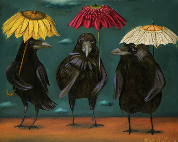 Raven Poster featuring the painting Ravens Rain by Leah Saulnier The Painting Maniac