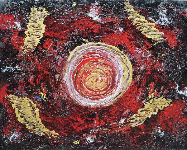 Energy Poster featuring the painting Raw Harmony red and gold art by Manjiri Kanvinde