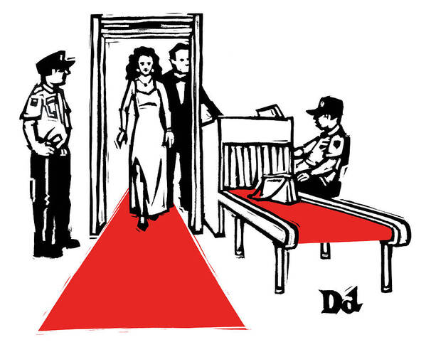 Security Poster featuring the drawing Red Carpet Security by Drew Dernavich