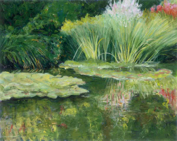 Impressionism Poster featuring the painting Reflections on Monets Lily Pond by Tara Moorman