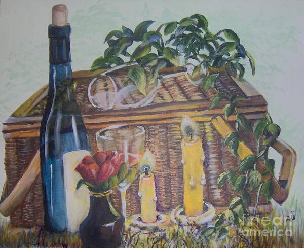 Picnic Poster featuring the painting Romantic Picnic by Saundra Johnson