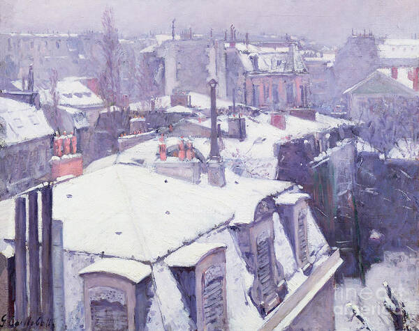 Snow Poster featuring the painting Roofs under Snow by Gustave Caillebotte
