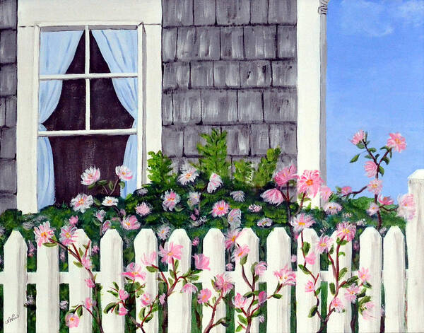 Cottage Poster featuring the painting Rose Cottage by Nancy Sisco