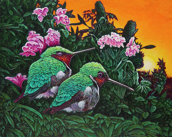 Ruby-throated Hummingbird Poster featuring the painting Ruby-throated Hummingbirds by Michael Frank