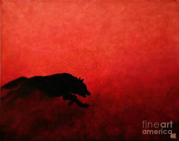 Running Wolf Poster featuring the painting Running Wolf by Olga Zavgorodnya
