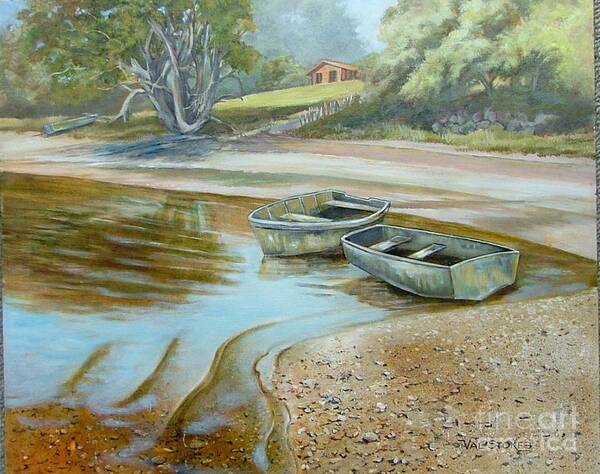 Dinghys . Water Poster featuring the painting Safe Mooring by Val Stokes