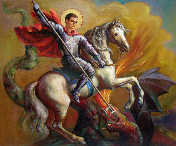 Saint George Poster featuring the painting Saint George And The Dragon by Svitozar Nenyuk