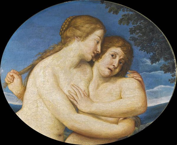 Follower Of Francesco Albani Poster featuring the painting Salmacis embracing Hermaphroditus by Follower of Francesco Albani