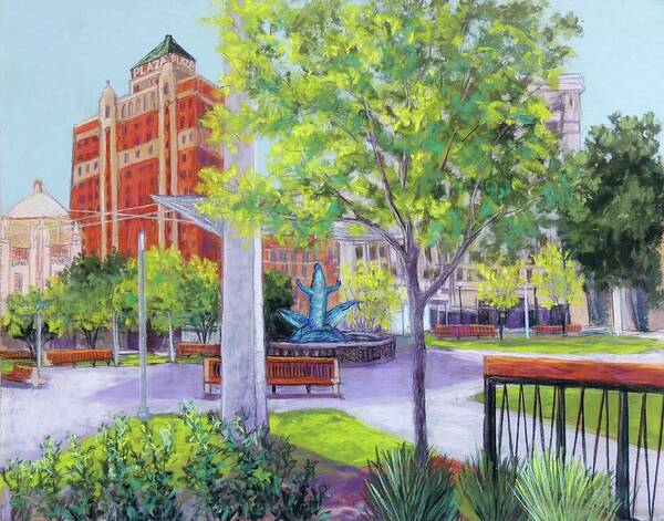 San Jacinto Plaza El Paso Poster featuring the pastel San Jacinto Plaza by Candy Mayer