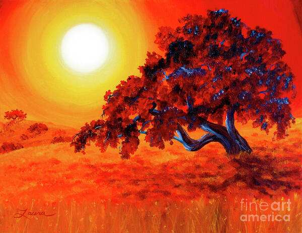 Painting Poster featuring the painting San Mateo Oak in Bright Sunset by Laura Iverson