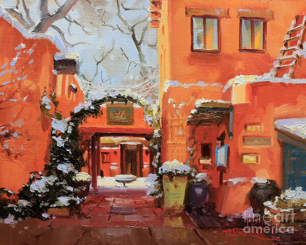 Adobe House Poster featuring the painting Santa Fe Cafe by Gary Kim