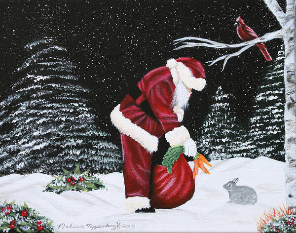 Santa Poster featuring the painting Santa Loves All Creatures by Melissa Toppenberg