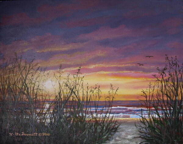 Sunrise Poster featuring the painting Sea Oat Sunrise # 3 by Kathleen McDermott