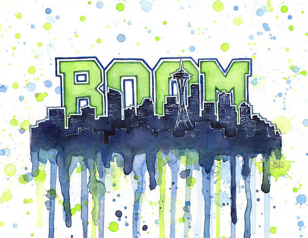 Seattle Poster featuring the painting Seattle 12th Man Legion of Boom Watercolor by Olga Shvartsur