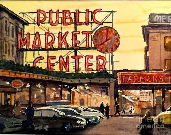 Landscape Poster featuring the painting Seattle Market by John West
