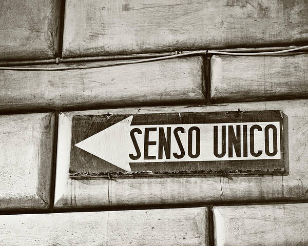 Black And White Poster featuring the photograph Senso Unico - One Way by Melanie Alexandra Price
