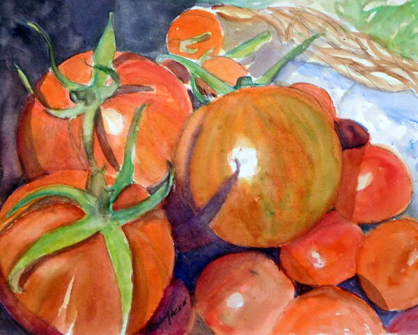 Tomatoes Poster featuring the painting Shades of Ripening by Anna Jacke