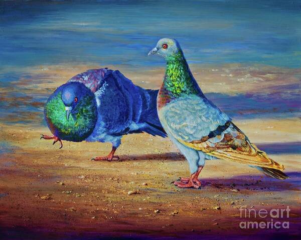 Pigeon Poster featuring the painting Shall we Dance? by AnnaJo Vahle