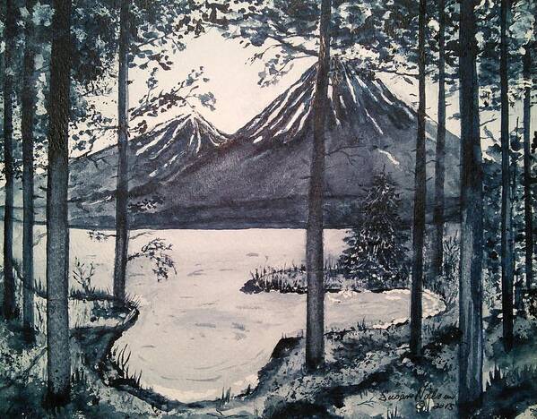 Mt. Shasta Monochromatic Poster featuring the painting Shasta by Susan Nielsen