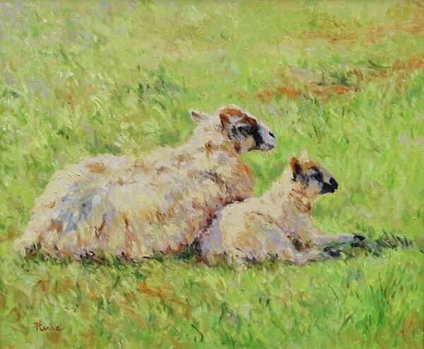 Artpierre Poster featuring the painting Sheep in the spring time,La vie est belle by Pierre Dijk