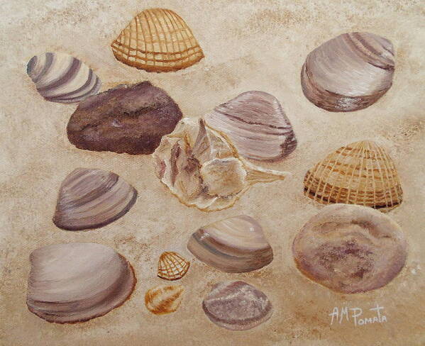 Shells Paintings Poster featuring the painting Shells and Stones by Angeles M Pomata