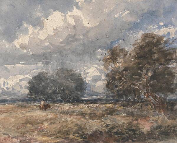 Shepherding The Flock Poster featuring the painting Shepherding the Flock Windy Day by David Cox 1848 by Celestial Images