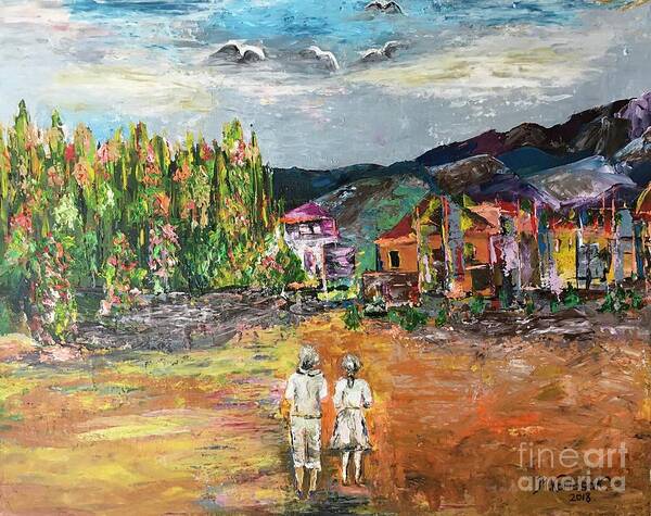 Original Painting Poster featuring the painting Small town in the mountains by Maria Karlosak