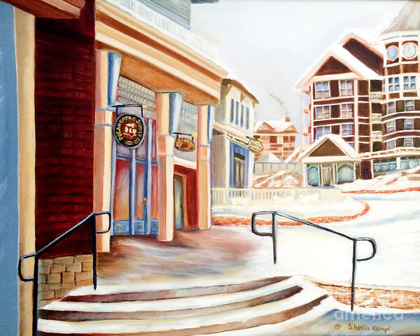 Art Poster featuring the painting Snowshoe Village Shops by Shelia Kempf