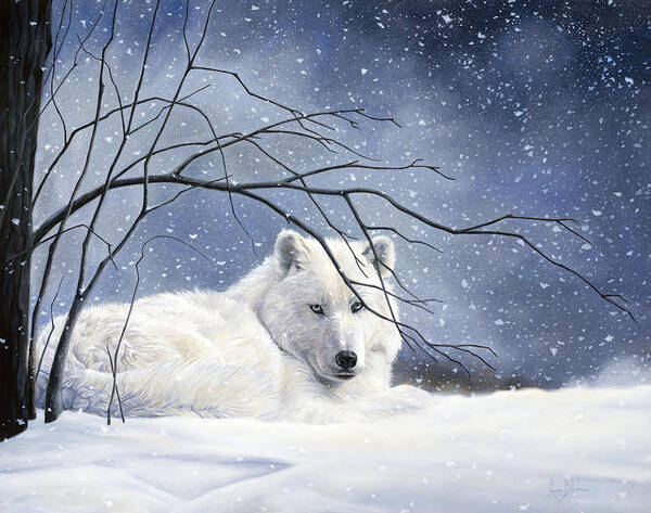 Wolf Poster featuring the painting Snowy by Lucie Bilodeau