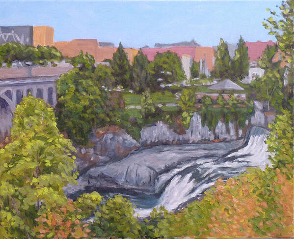 Spokane Poster featuring the painting Spokane River Downtown by Stan Chraminski