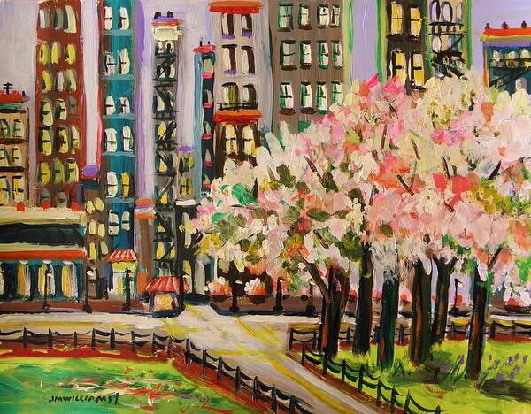 Flowering Trees Poster featuring the painting Spring in the City by John Williams
